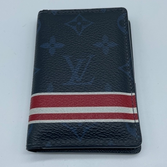 LOUIS VUITTON Cobalt Monogram with Red/White Stripes Pocket Organizer; exc cond - Picture 1 of 6